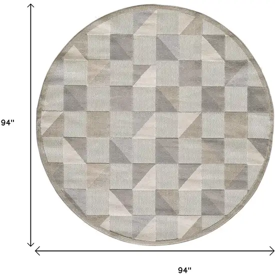 Gray Round Geometric Stain Resistant Indoor Outdoor Area Rug Photo 4