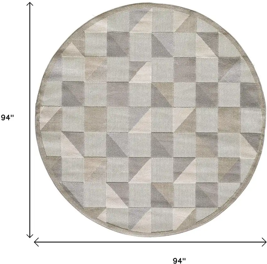 Gray Round Geometric Stain Resistant Indoor Outdoor Area Rug Photo 4