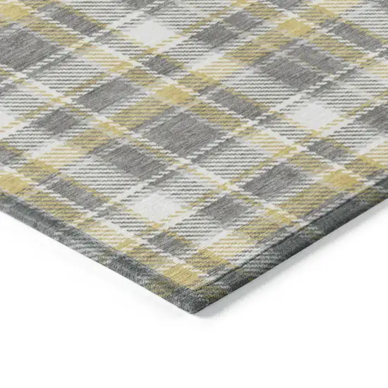 Gray Yellow and White Round Plaid Washable Non Skid Indoor Outdoor Area Rug Photo 7