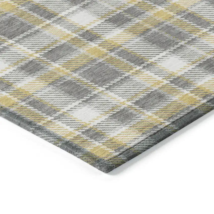Gray Yellow and White Round Plaid Washable Non Skid Indoor Outdoor Area Rug Photo 7