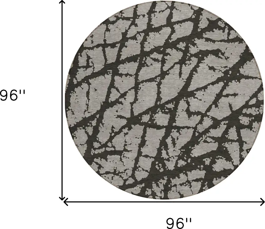 8' Round Gray and Black Round Abstract Washable Non Skid Indoor Outdoor Area Rug Photo 3