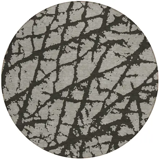 8' Round Gray and Black Round Abstract Washable Non Skid Indoor Outdoor Area Rug Photo 2