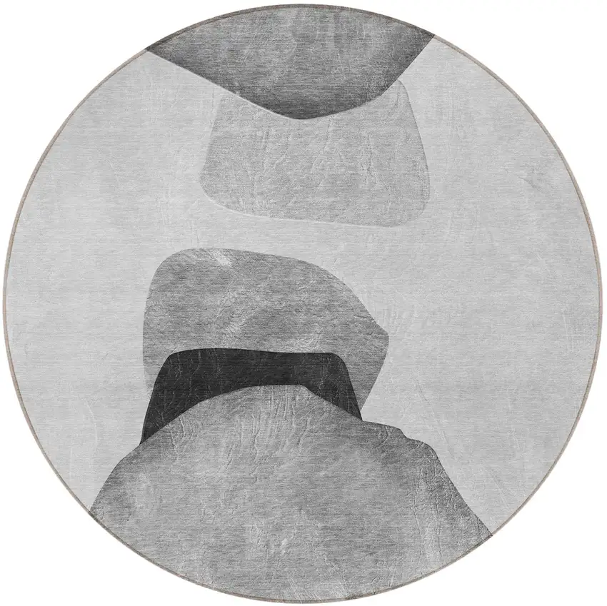 8' Round Gray and Black Round Abstract Washable Non Skid Indoor Outdoor Area Rug Photo 5