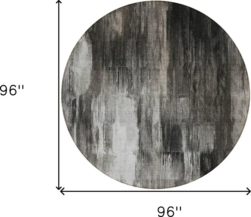 Gray and Black Round Abstract Washable Non Skid Indoor Outdoor Area Rug Photo 3