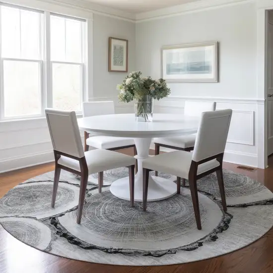 Gray and Black Round Faux Bois Washable Non Skid Indoor Outdoor Area Rug Photo 9