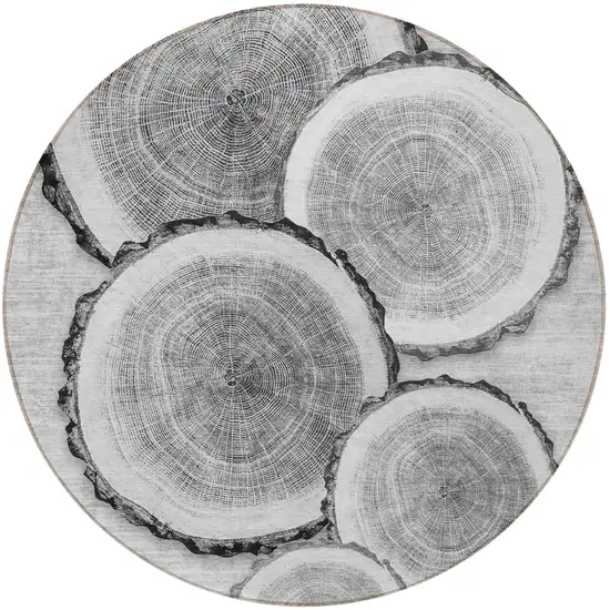 Gray and Black Round Faux Bois Washable Non Skid Indoor Outdoor Area Rug Photo 5