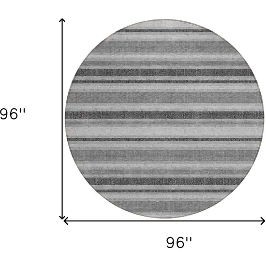 Gray and Black Round Striped Washable Non Skid Indoor Outdoor Area Rug Photo 3