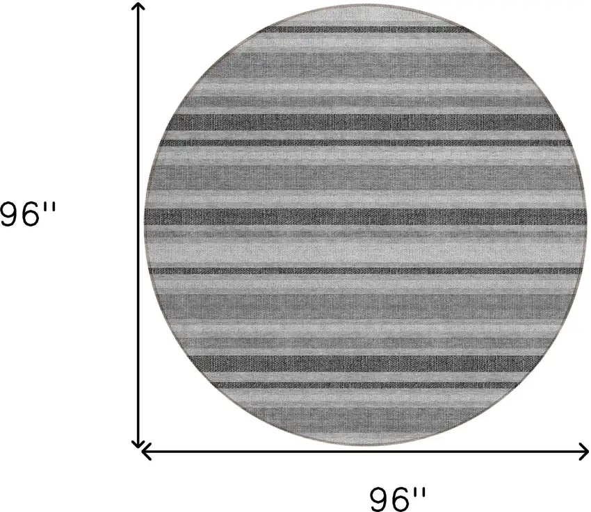 Gray and Black Round Striped Washable Non Skid Indoor Outdoor Area Rug Photo 3