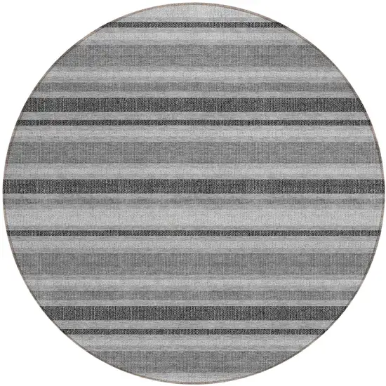 Gray and Black Round Striped Washable Non Skid Indoor Outdoor Area Rug Photo 2