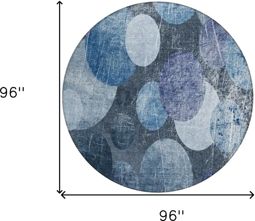 Gray and Blue Round Abstract Washable Non Skid Indoor Outdoor Area Rug Photo 3