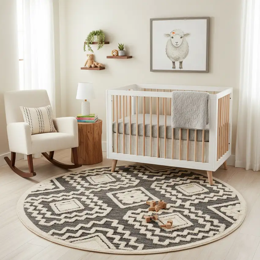 Gray and Cream Geometric Area Rug Photo 3