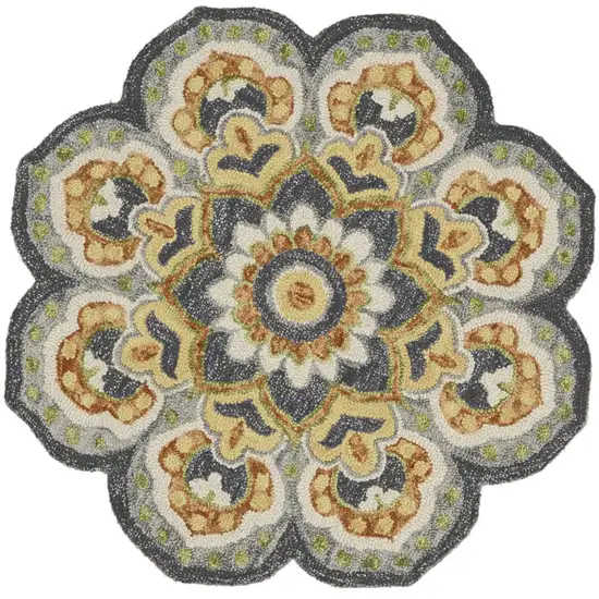 4' Gray Wool Geometric Hand Tufted Round Rug Photo 2