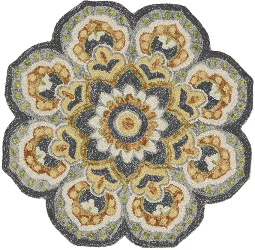 4' Gray Wool Geometric Hand Tufted Round Rug Photo 2