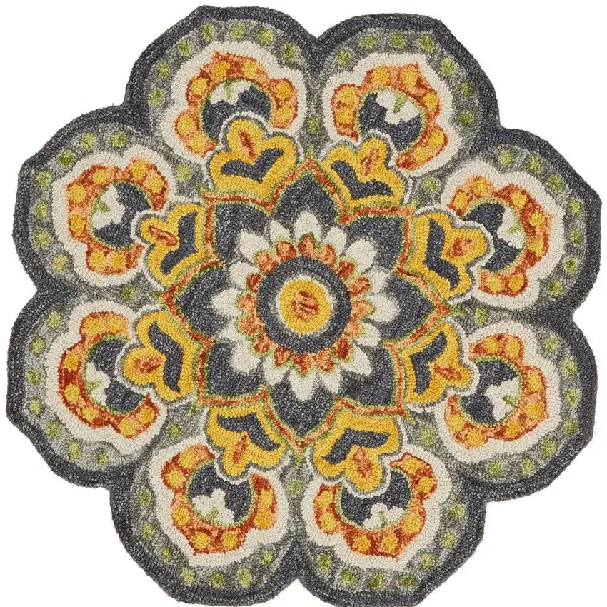 4' Gray Wool Geometric Hand Tufted Round Rug Photo 9