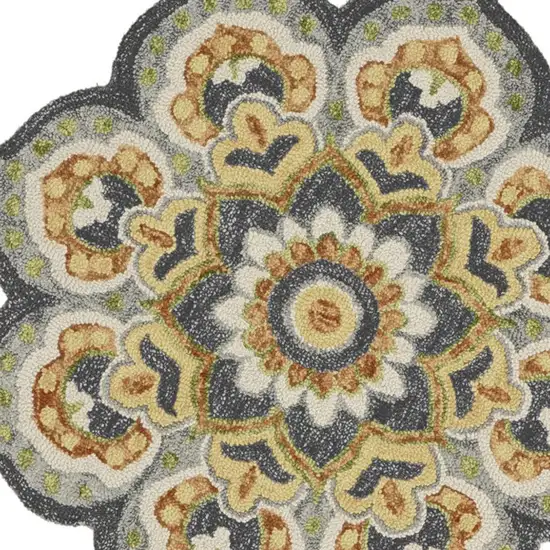 4' Gray Wool Geometric Hand Tufted Round Rug Photo 3