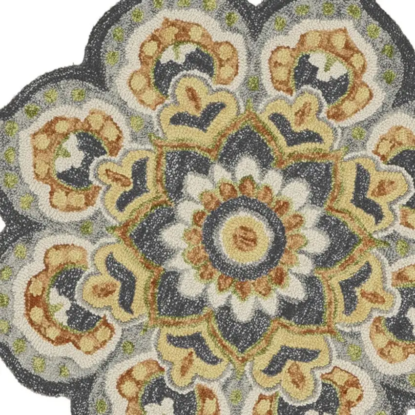 4' Gray Wool Geometric Hand Tufted Round Rug Photo 3