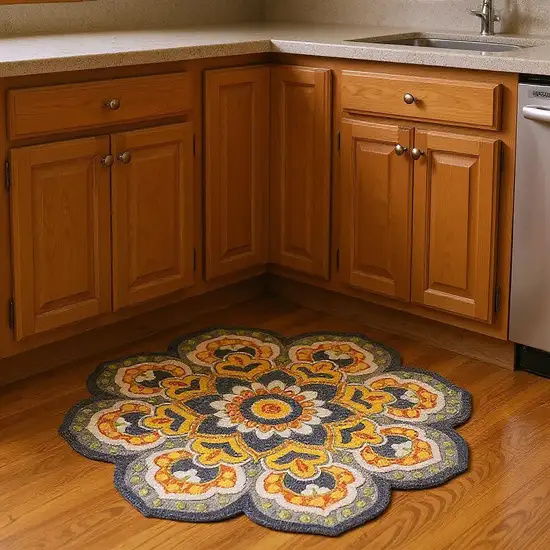 4' Gray Wool Geometric Hand Tufted Round Rug Photo 1