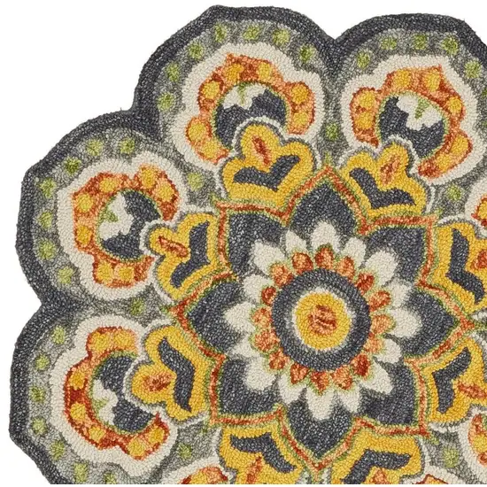 4' Gray Wool Geometric Hand Tufted Round Rug Photo 7