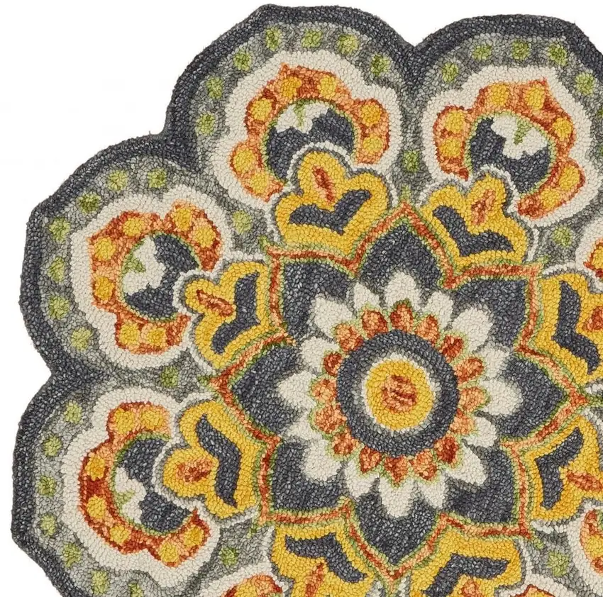 4' Gray Wool Geometric Hand Tufted Round Rug Photo 7