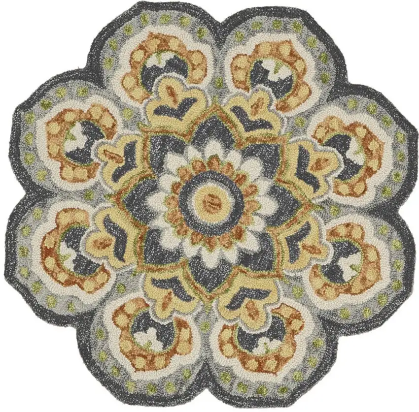 4' Gray Wool Geometric Hand Tufted Round Rug Photo 4