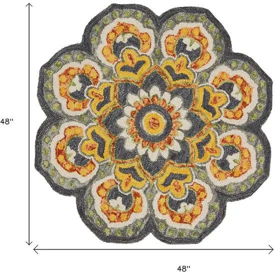 4' Gray Wool Geometric Hand Tufted Round Rug Photo 3