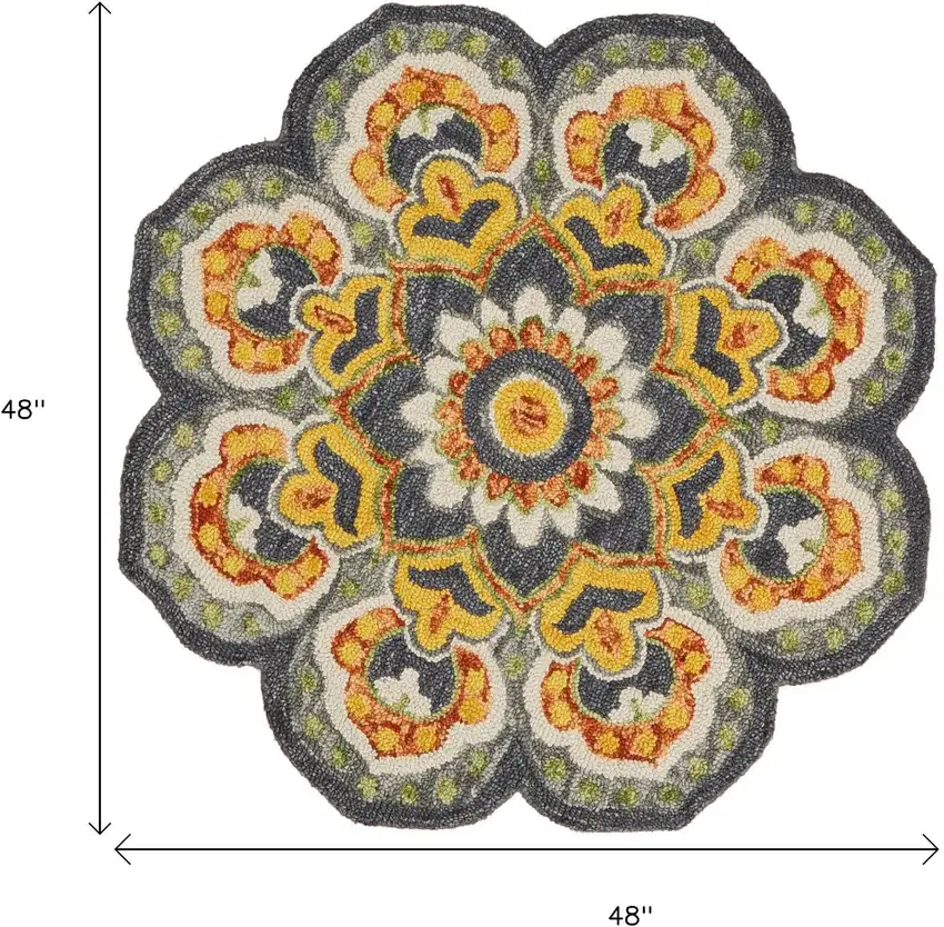 4' Gray Wool Geometric Hand Tufted Round Rug Photo 3