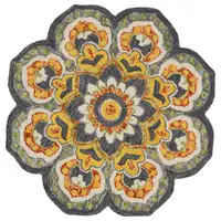 Photo of 4' Round Gray and Gold Floret Area Rug