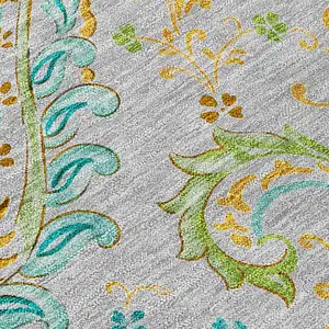 Photo of 8' Round Gray and Gold Round Paisley Washable Non Skid Indoor Outdoor Area Rug