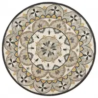 Photo of 4' Round Gray and Ivory Floral Bloom Area Rug