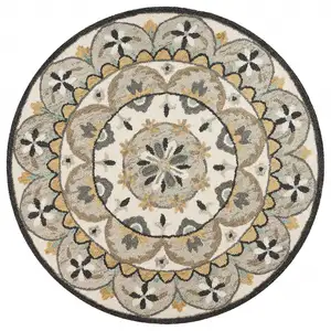 Photo of 4' Round Gray and Ivory Floral Bloom Area Rug