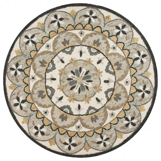 4' Round Gray and Ivory Floral Bloom Area Rug Photo 1