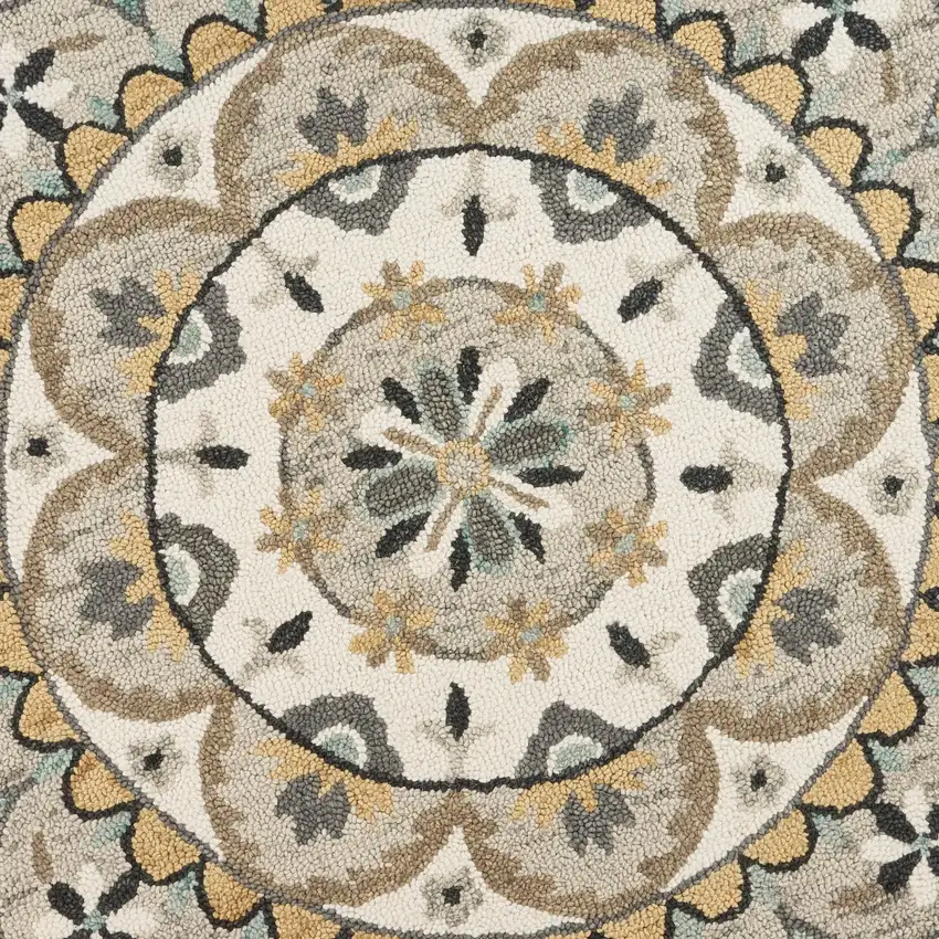 4' Round Gray and Ivory Floral Bloom Area Rug Photo 2