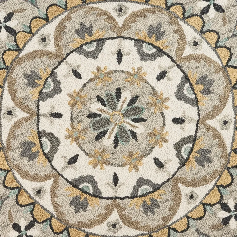 4' Round Gray and Ivory Floral Bloom Area Rug Photo 2