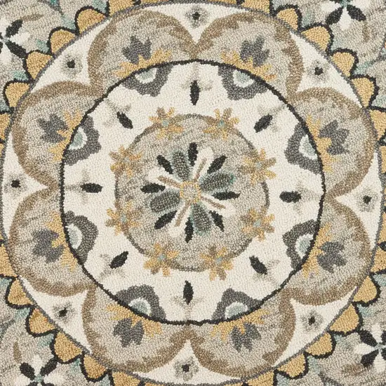 4' Round Gray and Ivory Floral Bloom Area Rug Photo 2