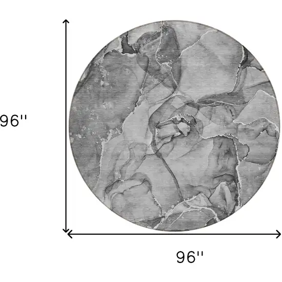 Gray and Ivory Round Abstract Washable Non Skid Indoor Outdoor Area Rug Photo 3