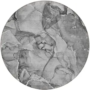 Photo of 8' Round Gray and Ivory Round Abstract Washable Non Skid Indoor Outdoor Area Rug