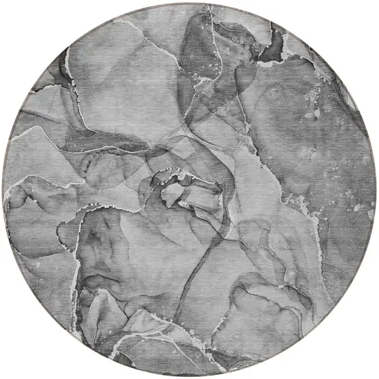 8' Round Gray and Ivory Round Abstract Washable Non Skid Indoor Outdoor Area Rug Photo 5