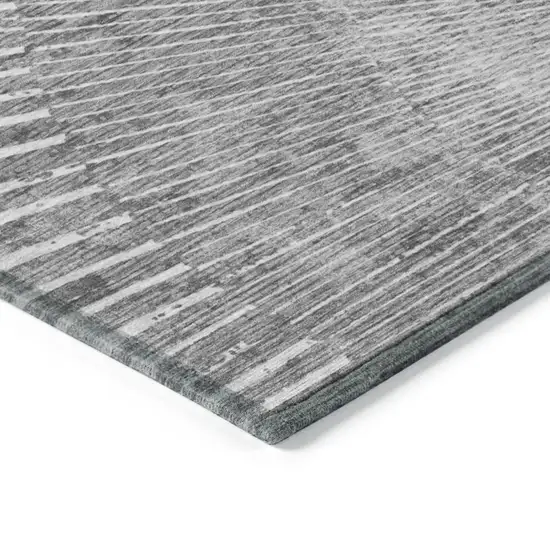 Gray and Ivory Round Abstract Washable Non Skid Indoor Outdoor Area Rug Photo 7