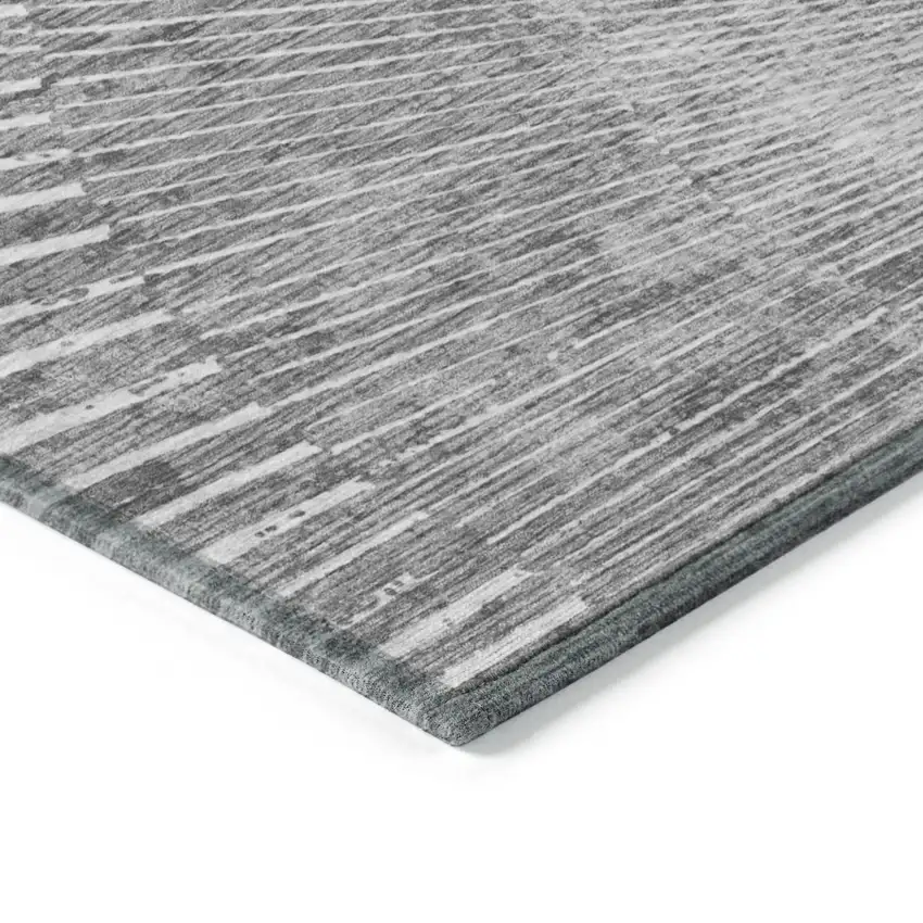 Gray and Ivory Round Abstract Washable Non Skid Indoor Outdoor Area Rug Photo 7