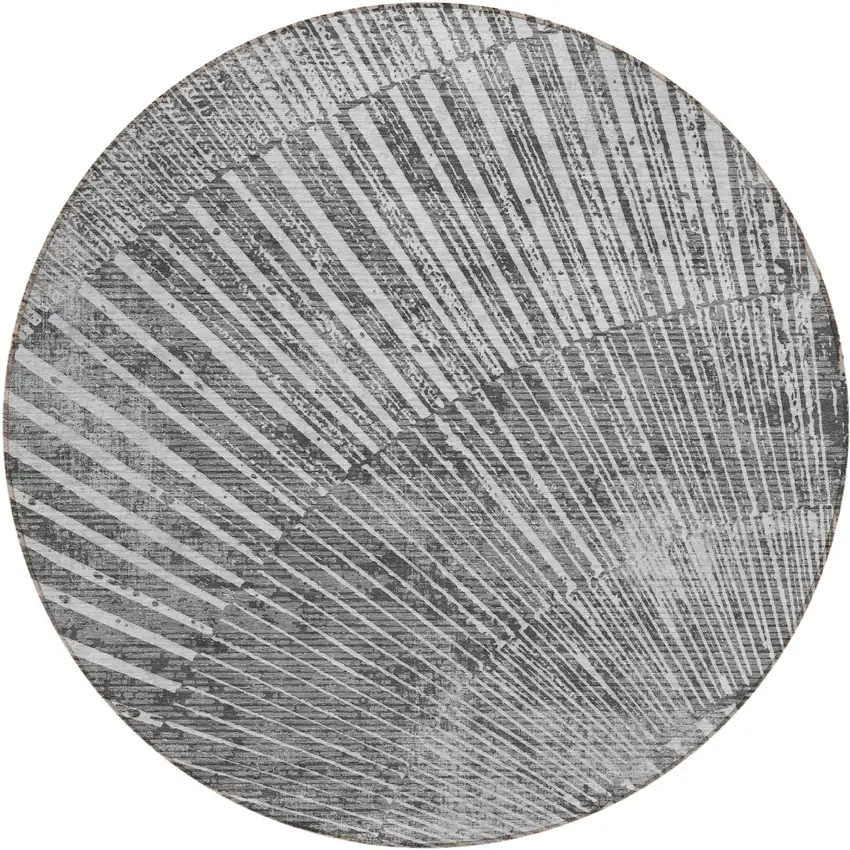 8' Round Gray and Ivory Round Abstract Washable Non Skid Indoor Outdoor Area Rug Photo 2