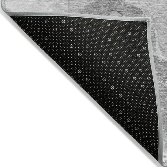 Gray and Ivory Round Abstract Washable Non Skid Indoor Outdoor Area Rug Photo 6