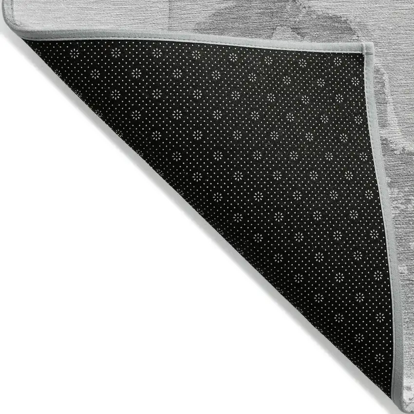 Gray and Ivory Round Abstract Washable Non Skid Indoor Outdoor Area Rug Photo 6