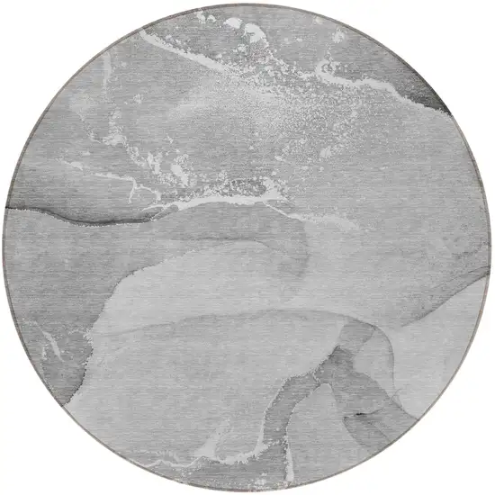 8' Round Gray and Ivory Round Abstract Washable Non Skid Indoor Outdoor Area Rug Photo 4