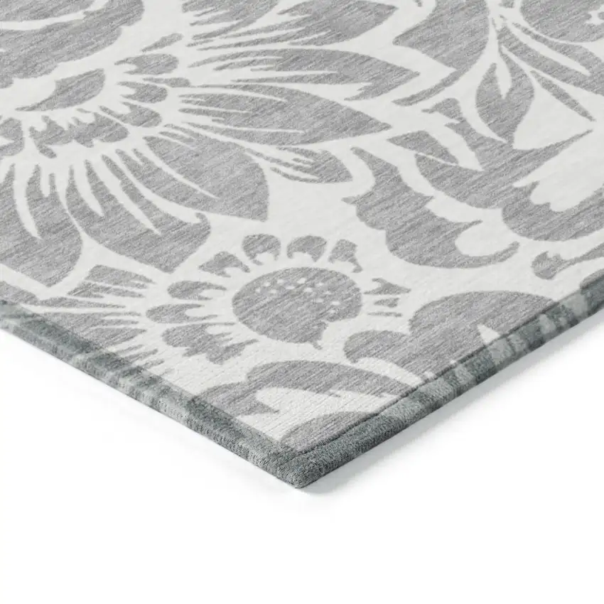 Gray and Ivory Round Floral Washable Non Skid Indoor Outdoor Area Rug Photo 7