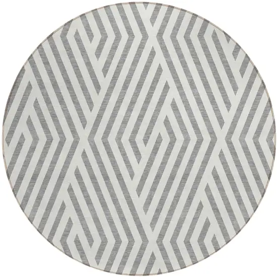 Gray and Ivory Round Geometric Washable Non Skid Indoor Outdoor Area Rug Photo 2