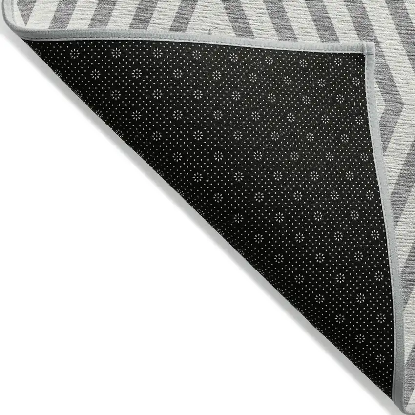 8' Gray And Ivory Round Geometric Washable Indoor Outdoor Area Rug Photo 6