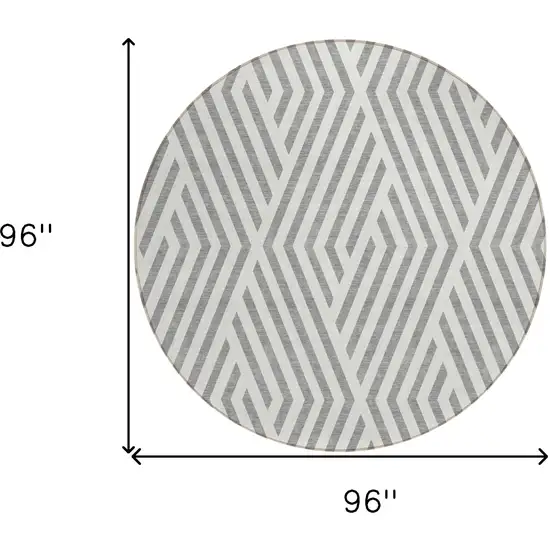Gray and Ivory Round Geometric Washable Non Skid Indoor Outdoor Area Rug Photo 3