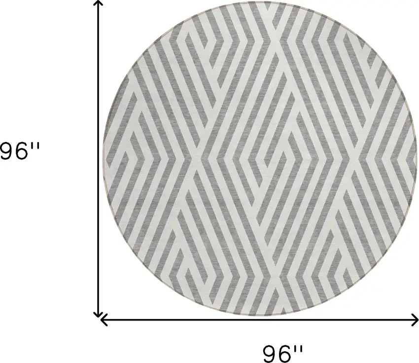 Gray and Ivory Round Geometric Washable Non Skid Indoor Outdoor Area Rug Photo 3