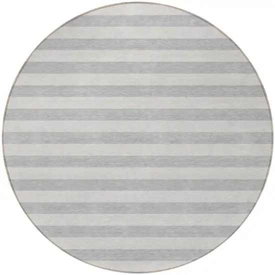 Gray and Ivory Round Striped Washable Non Skid Indoor Outdoor Area Rug Photo 5