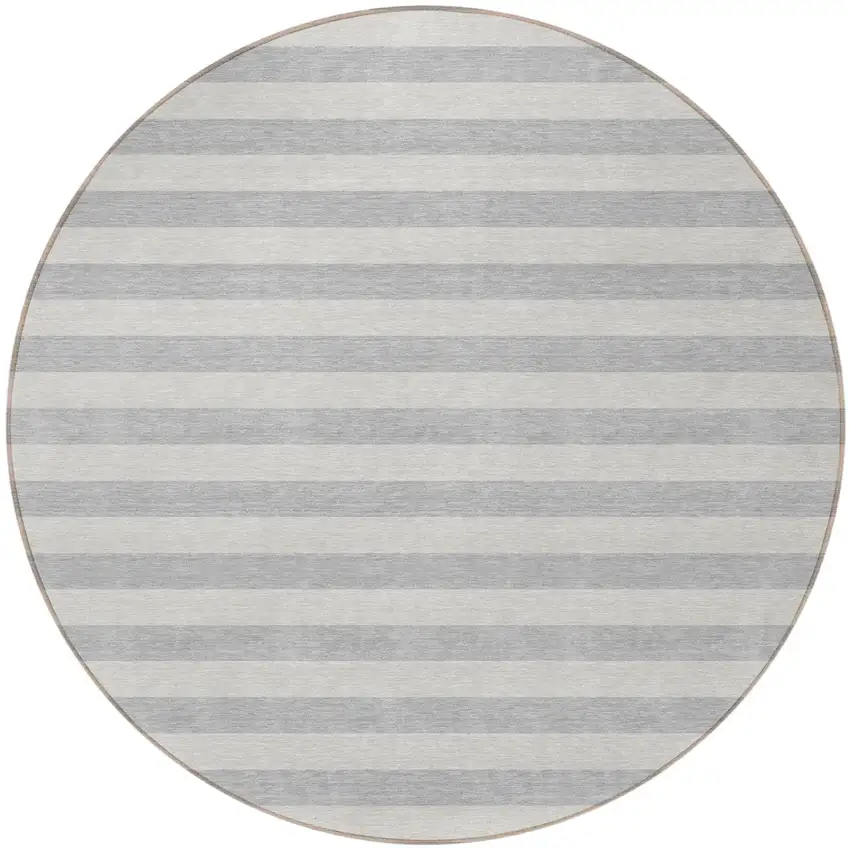 Gray and Ivory Round Striped Washable Non Skid Indoor Outdoor Area Rug Photo 5